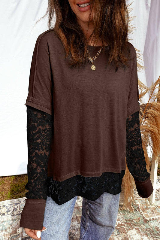 FB Lace Patchwork Long Sleeve Top