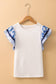 Ricrac Trim Printed Flutter Sleeve Contrast Patchwork Blouse