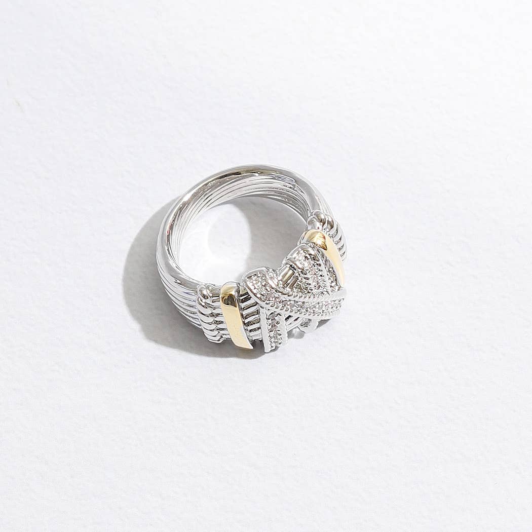 Two Tone Textured Band Ring