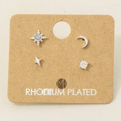 Star Moon Stud Earrings Set 4pc