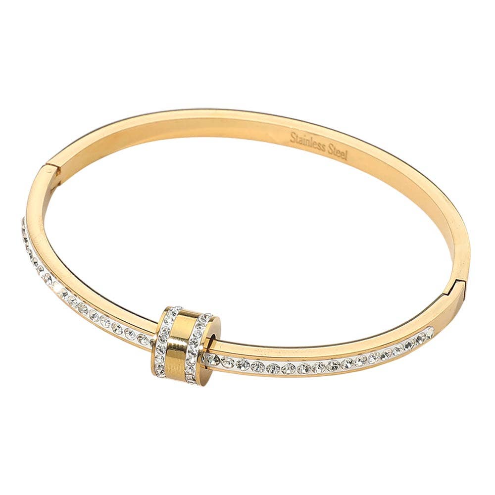 Stainless Steel CZ Pave Hinged Bangle Bracelet