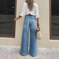 Vintage Washed High Rise Wide Leg Denim Jeans: Blue / L