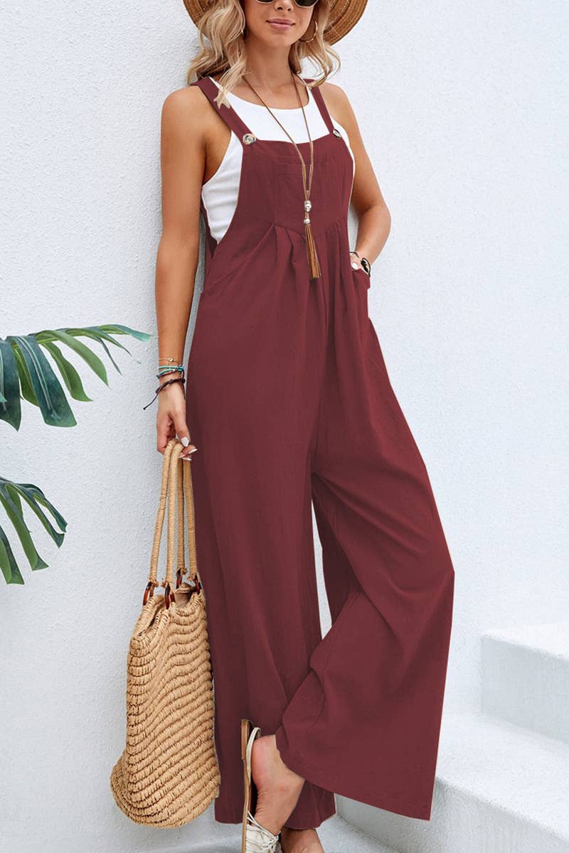 Mid-waist retro solid color loose casual fashion suspenders
